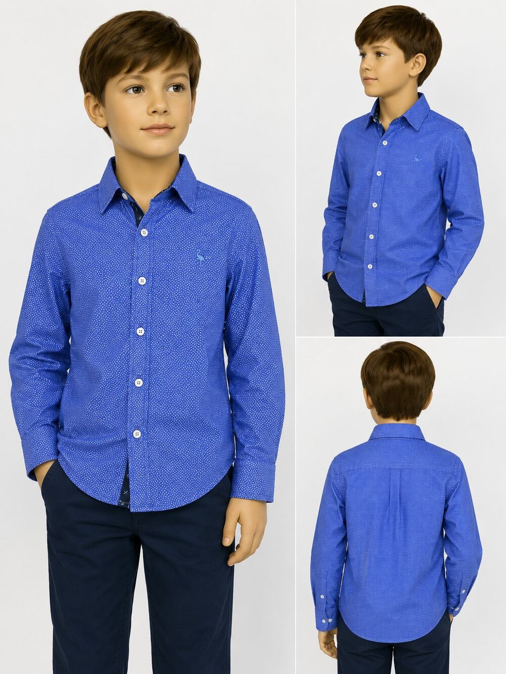 TailorByrd Collection Boys Size 10 Blue Dot Button Front Dress Shirt Long Sleeve